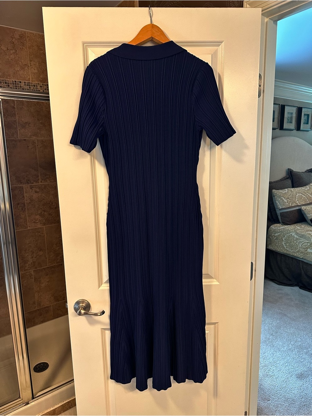 Shoshanna Tulip Chunky Rib Knit Midi Dress - NWT Navy Size L - Picture 10 of 12